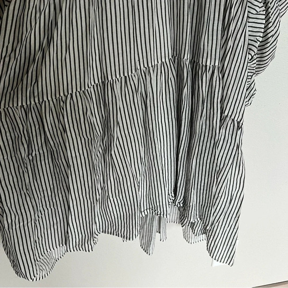 NWOT FRAME Shirred Empire Babydoll Dress Blanc Striped Black and White Large - Picture 8 of 12